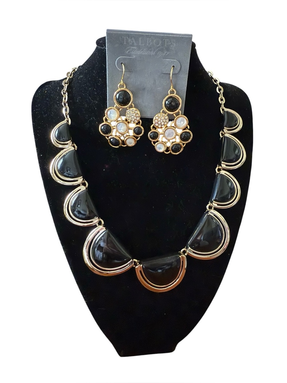 Talbots Nwt! Black and Gold Statement Necklace & Earring Set